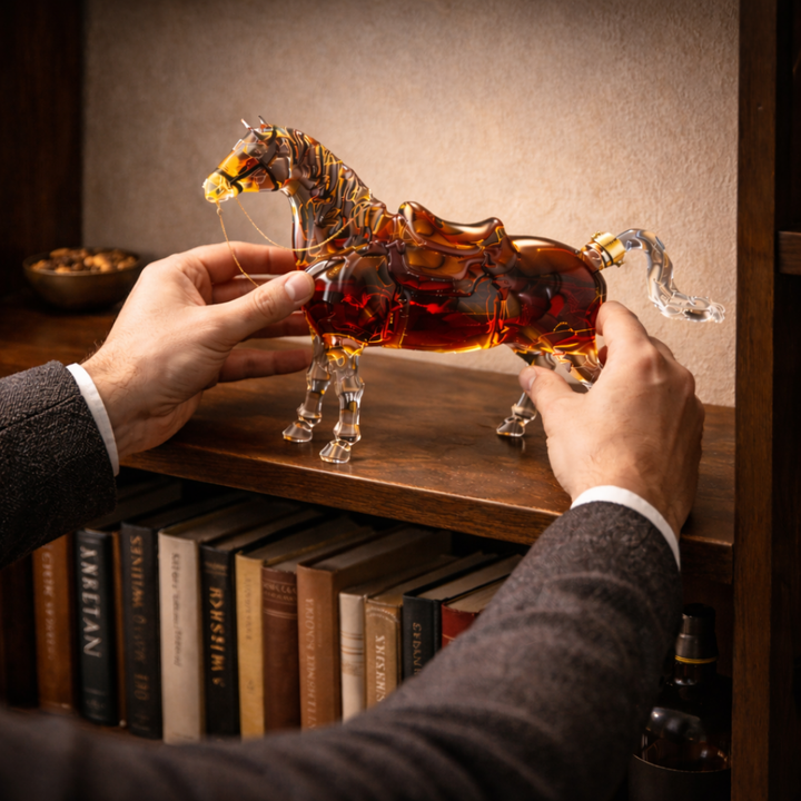Veda Bremen Whisky Flasche Pferde Edition with detailed horse-themed label and elegant glass bottle design.