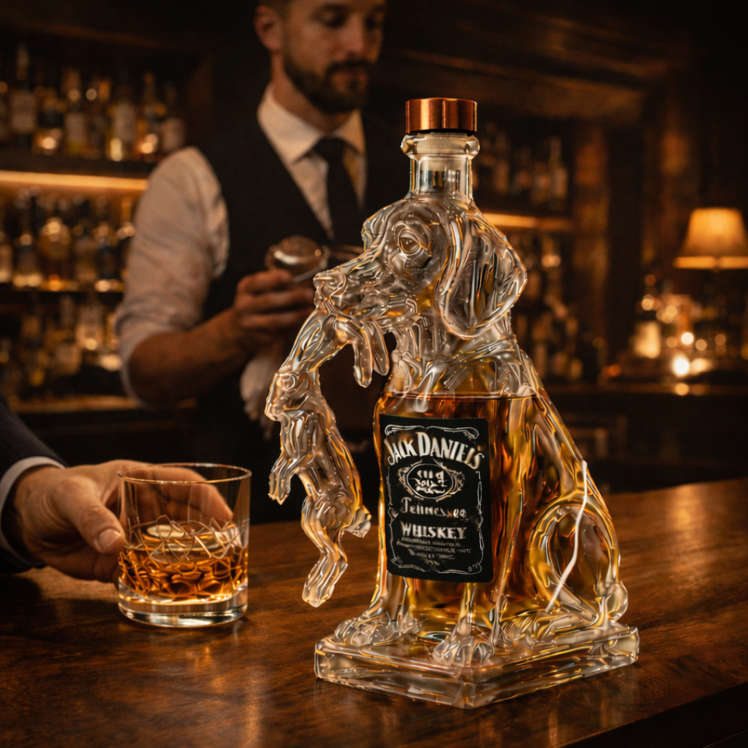 Veda Bremen Whisky Flasche Hunde Edition featuring playful dog-themed label design on a glass whisky bottle