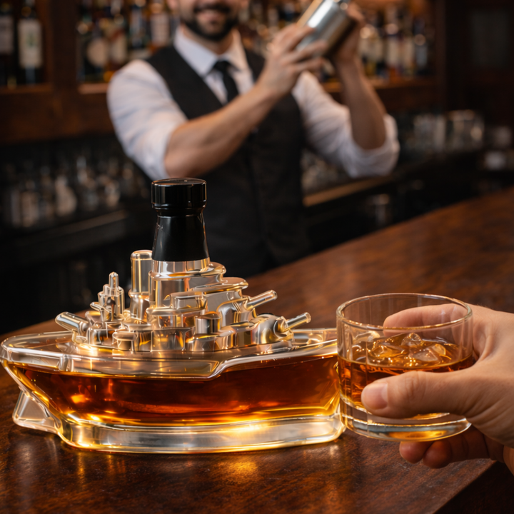 Veda Bremen Marine Edition whisky bottle featuring a sleek design with maritime-themed label and blue accents.