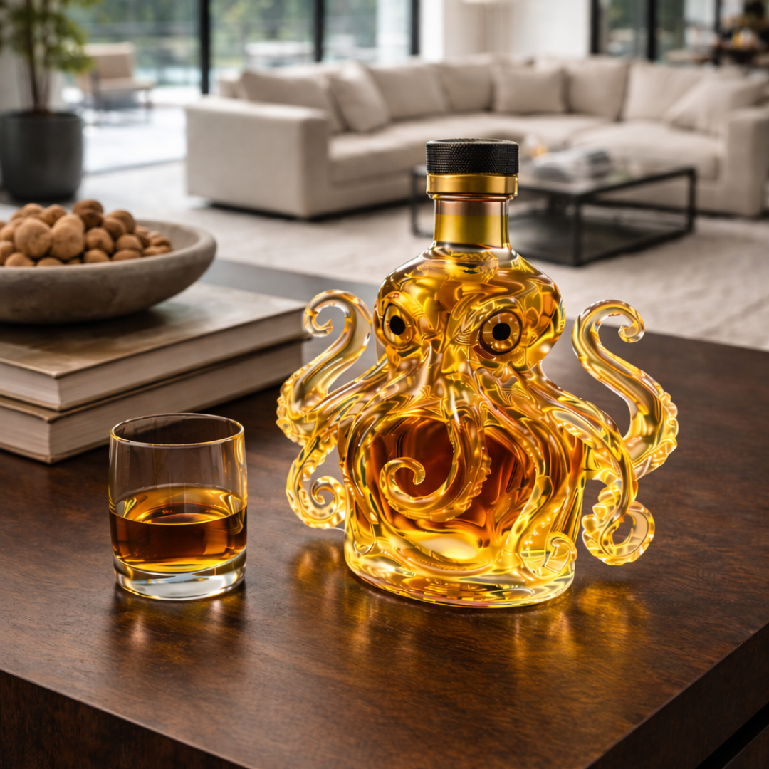 Veda Bremen Whisky Flasche Oktopus Edition with detailed octopus-inspired label and elegant glass bottle design.