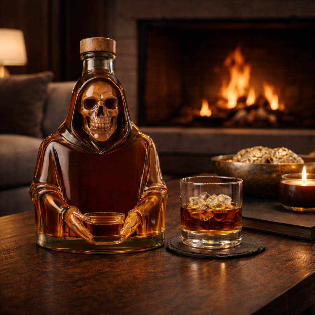 Veda Bremen Whisky Flasche Death Edition with dark label and artistic design, shown in a close-up image.