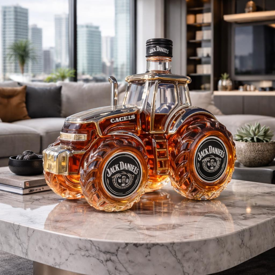 Veda Bremen Whisky Flasche Traktor Sonderedition with detailed tractor illustration on a sleek bottle.
