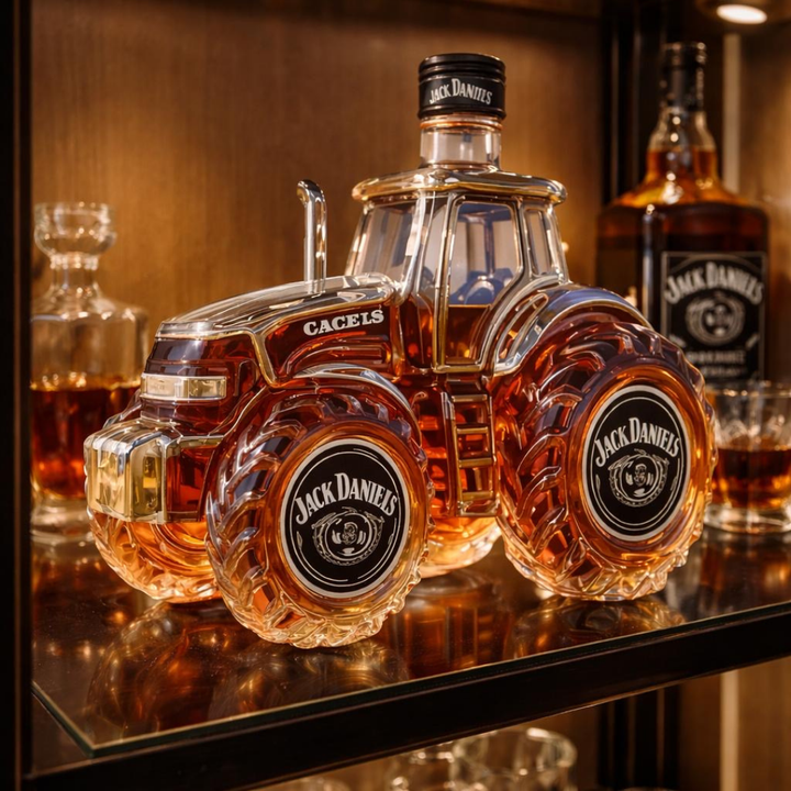 Veda Bremen Whisky Flasche Traktor Sonderedition with detailed tractor illustration, sleek design, and clear branding on the bottle.