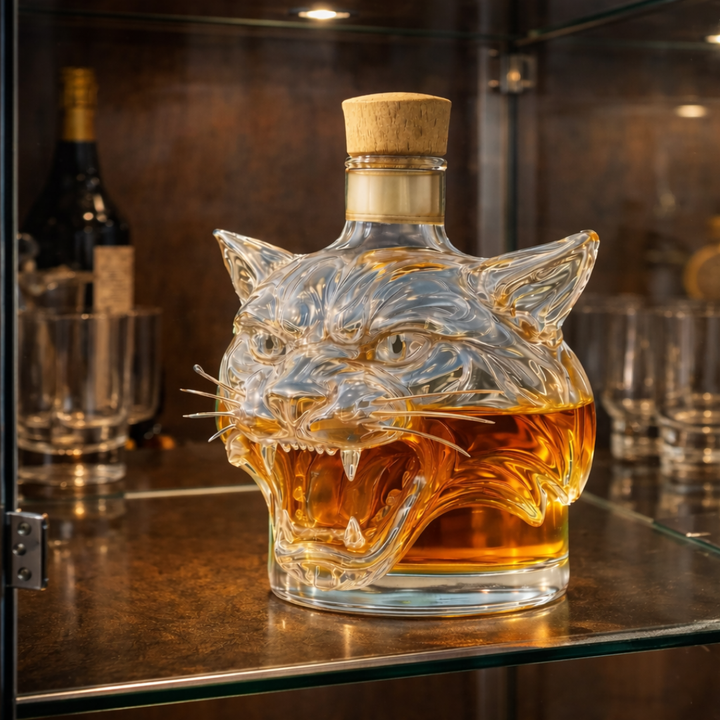 Veda Bremen Tiger Edition whisky bottle with distinctive tiger-themed label, standing upright on a plain background.