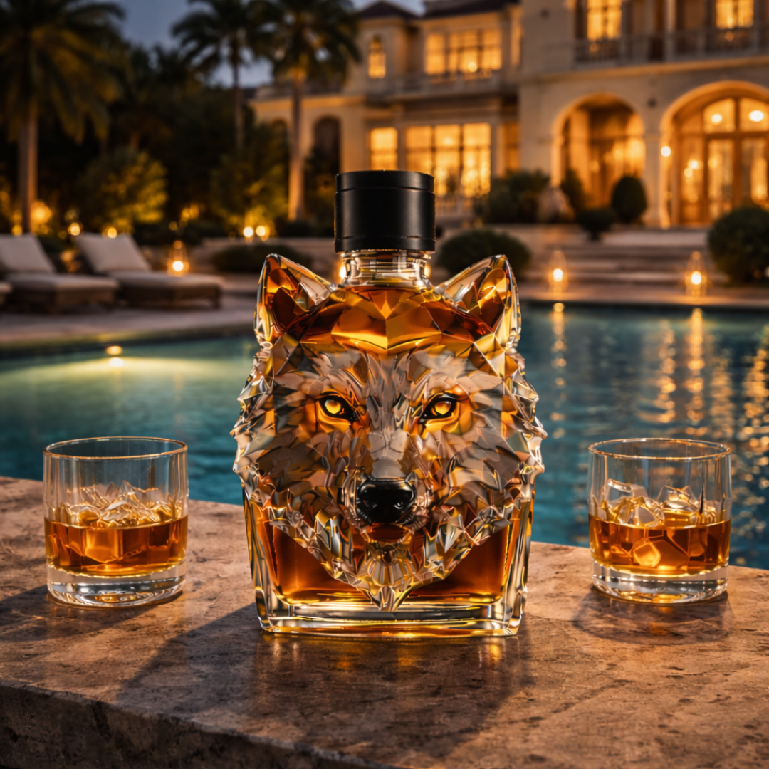 Veda Bremen Wolfs Edition whisky bottle with unique label design, featuring a wolf illustration and elegant branding.