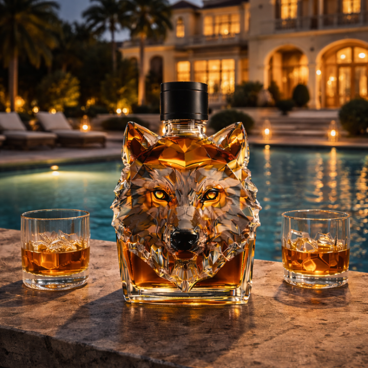 Veda Bremen Wolfs Edition whisky bottle with unique label design, featuring a wolf illustration and elegant branding.