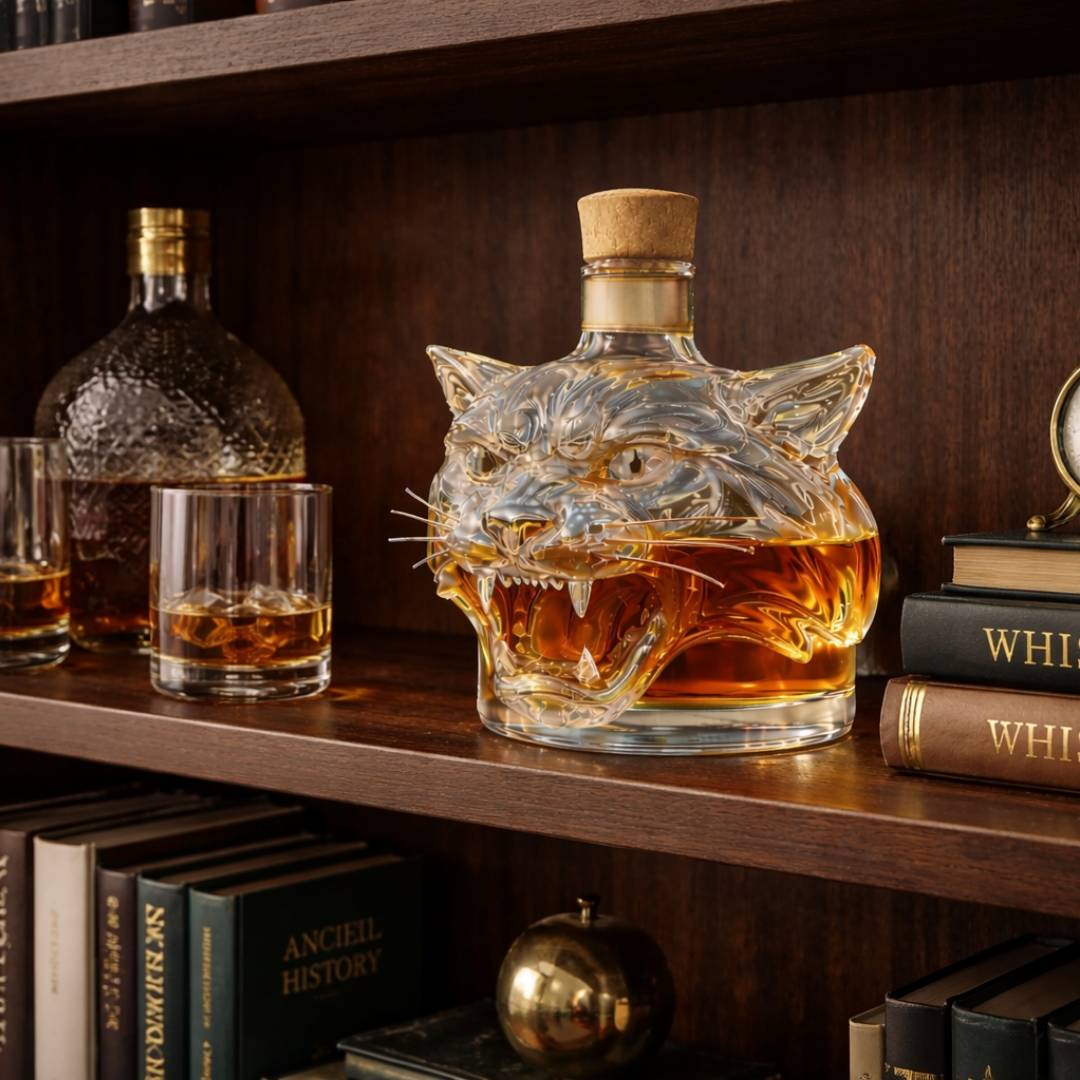 Veda Bremen Tiger Edition whisky bottle featuring a distinctive tiger-themed label on a clear glass bottle.