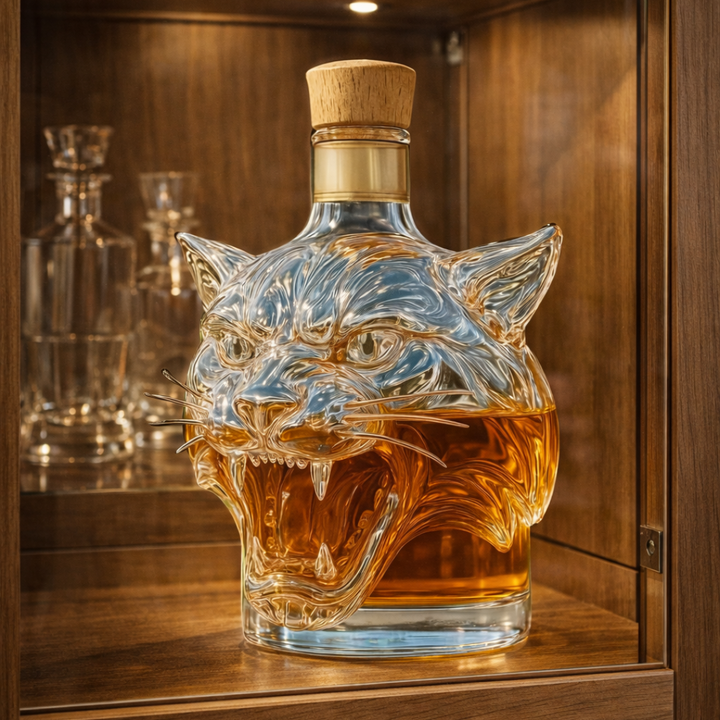 Veda Bremen Tiger Edition whisky bottle with vibrant tiger-themed label and clear glass showcasing the spirit inside.