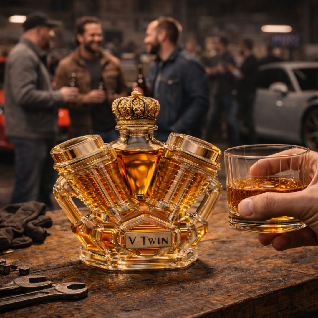 Veda Bremen Whisky Flachmann Edition V8, stainless steel hip flask with V8 logo, compact and portable for on-the-go drinking.