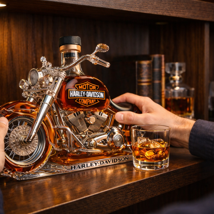 Veda Bremen Harley Davidson Edition whisky bottle in a sleek glass bottle for houseware and kitchen decor.