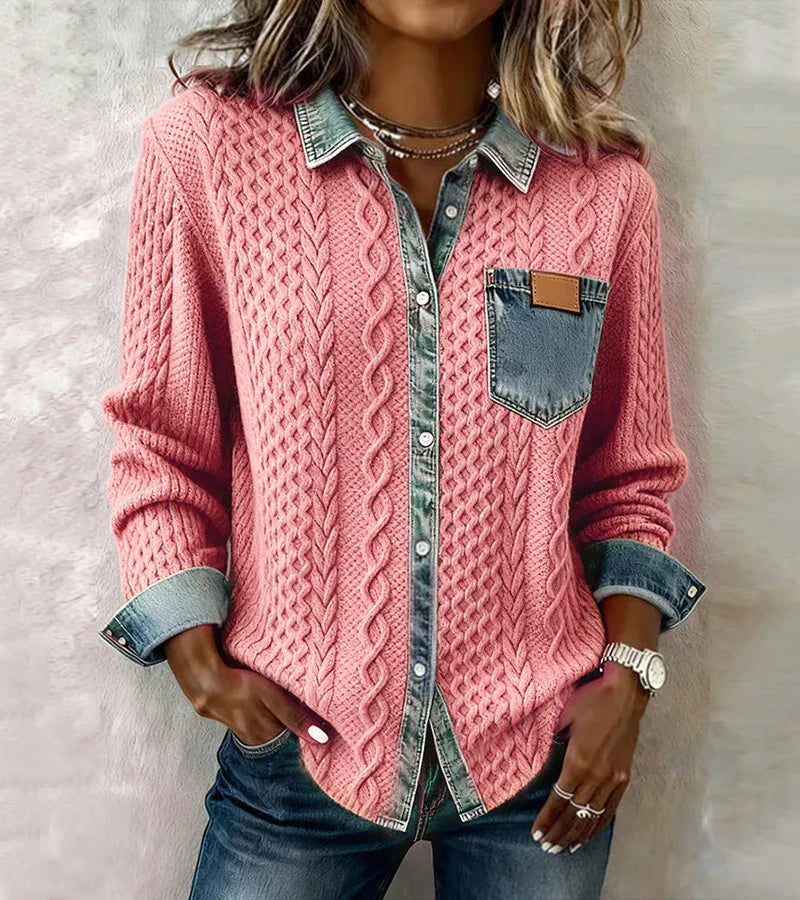 LuroLondon Tiffany knit top in soft fabric, shown in a close-up image highlighting the textured pattern and fitted style.