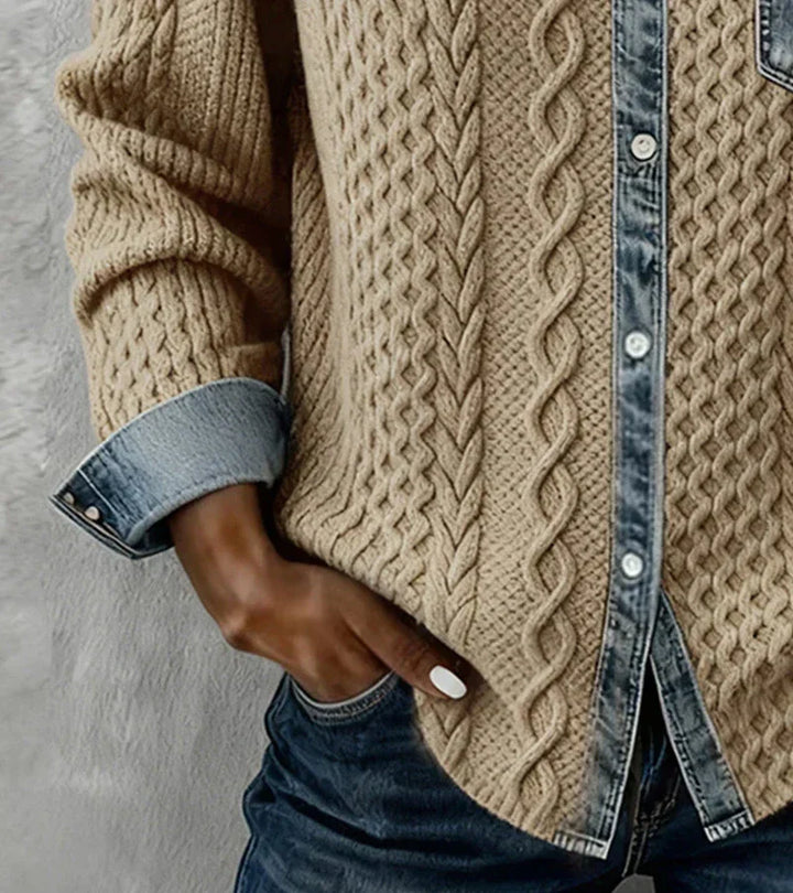 LuroLondon Tiffany knit top in a soft, textured fabric, featuring a fitted design with long sleeves and a round neckline.