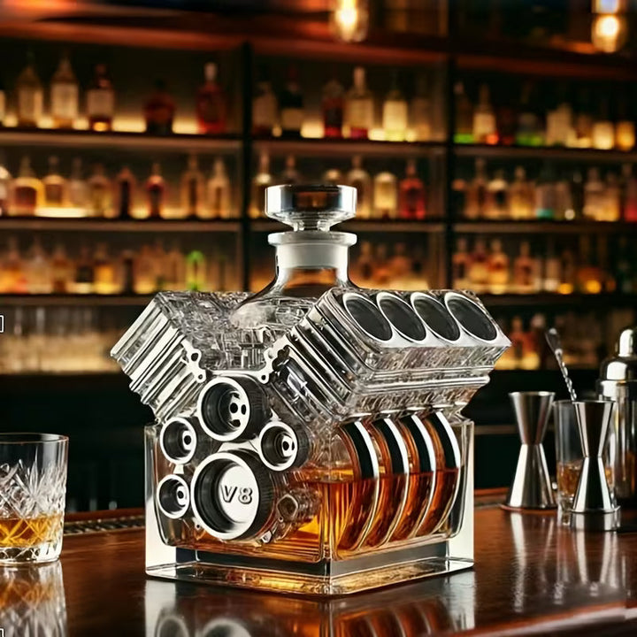 Veda Bremen Whisky Flasche Motor Edition with sleek design and automotive-inspired details, showcasing a stylish liquor bottle.