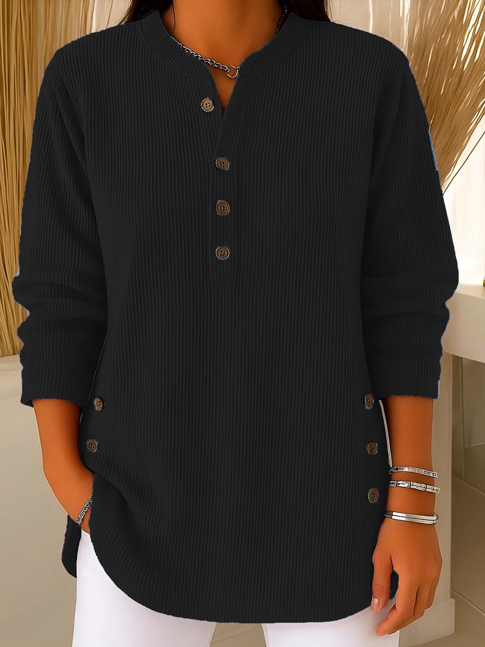 Black Claudia Button Top by Lurolondon.co.uk, featuring a classic button-up design and stylish fit.