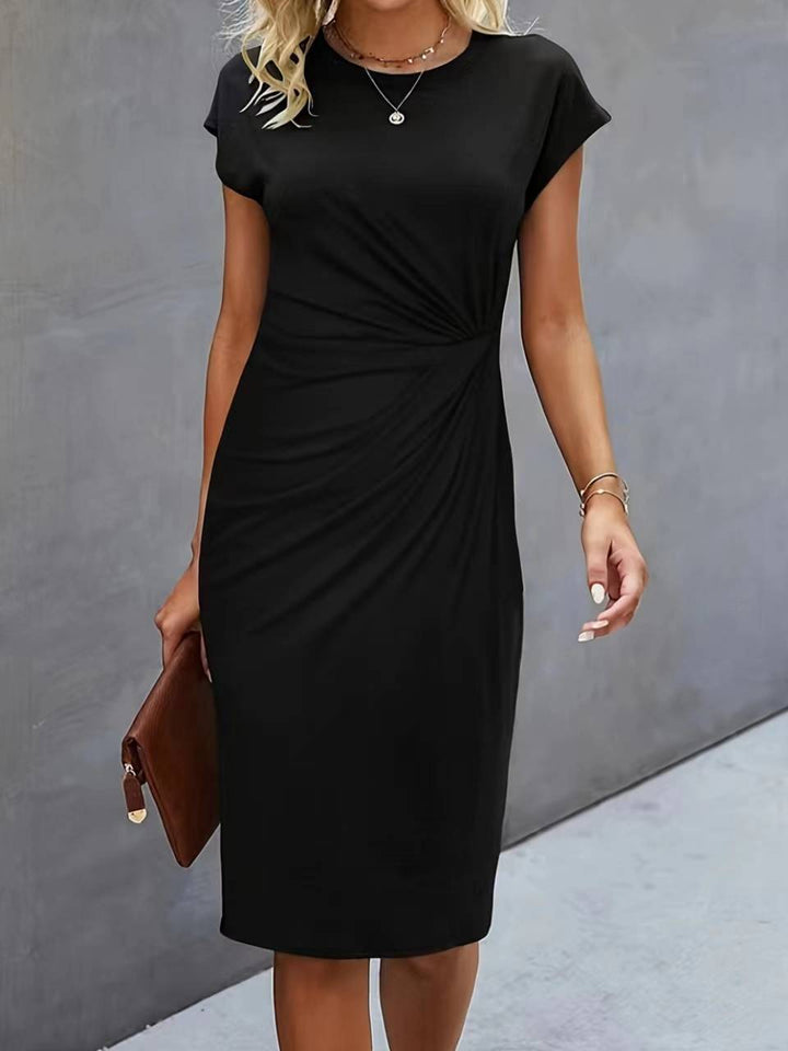 Black Nouk short sleeve formal dress by LuroLondon, featuring a sleek design perfect for elegant occasions.