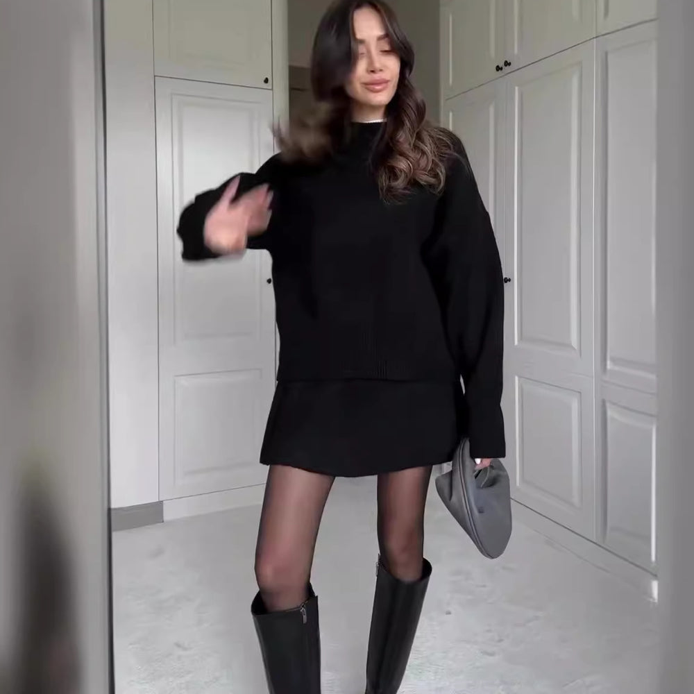 Black Hannah Knit set by Lurolondon.co.uk, featuring a cozy knit top and matching bottoms on a flat lay.
