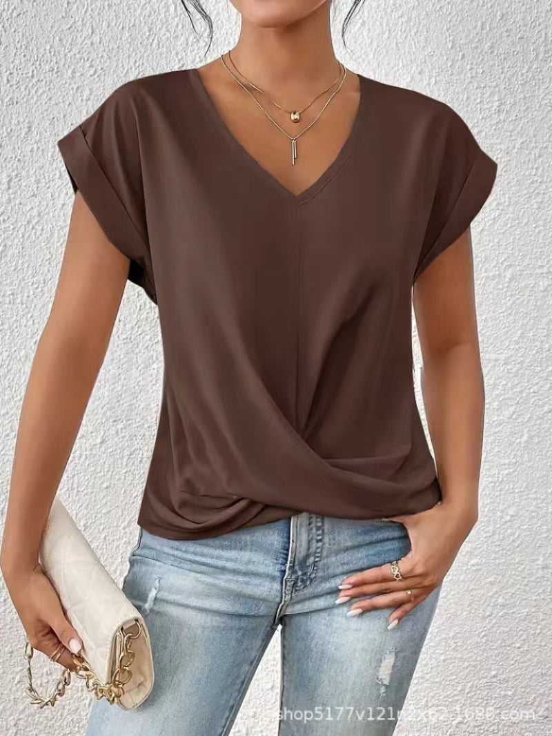 Brown Damen V-Neck T-Shirt by Veda Bremen displayed on a neutral background.