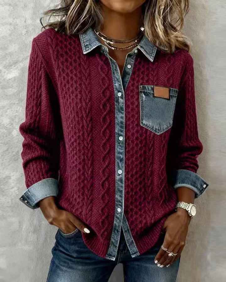 LuroLondon Tiffany knit top in burgundy, close-up showing soft fabric and stylish neckline.