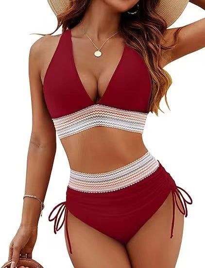 Veda Bremen Elara bikini set in burgundy with matching top and bottom, stylish swimwear for summer beachwear.