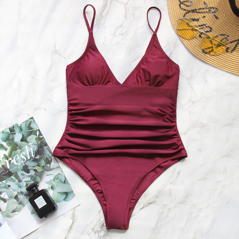 Veda Bremen Serena burgundy one-piece swimsuit with a sleek, fitted design and smooth fabric, perfect for swimming and beachwear.