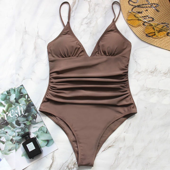 Veda Bremen Serena one-piece swimsuit in coffee color, featuring a stylish and comfortable design for swimwear or beachwear.