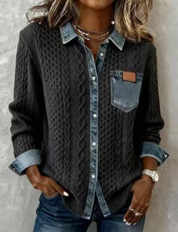 LuroLondon Tiffany knit top in dark grey, featuring a cozy, fitted design with ribbed texture and long sleeves.
