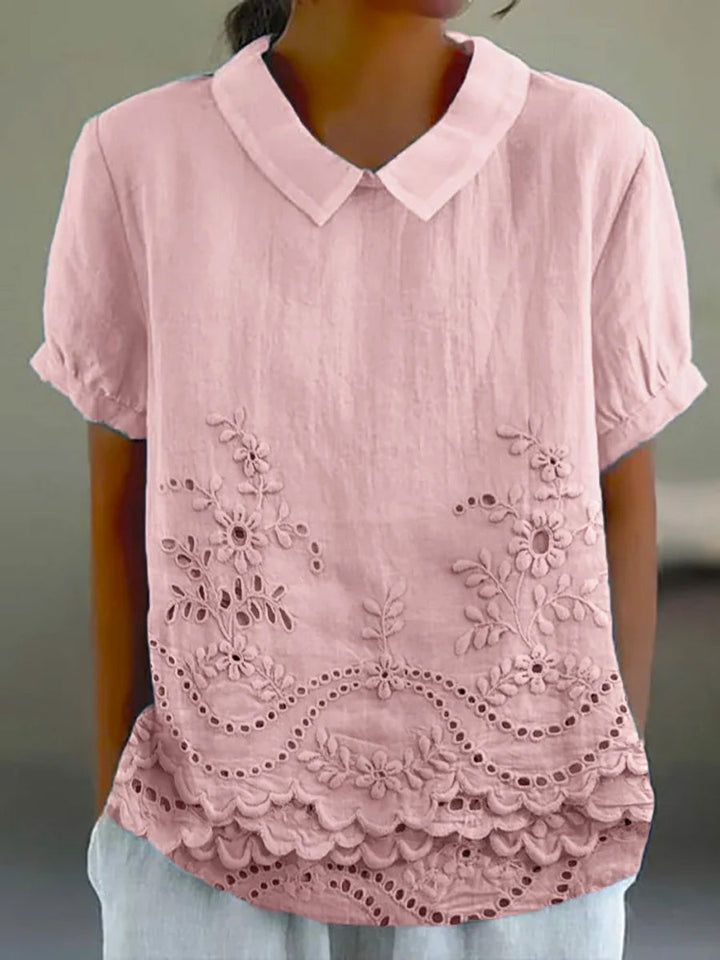 Veda Bremen Lily embroidered floral shirt with colorful flower patterns, button-up front, and long sleeves.