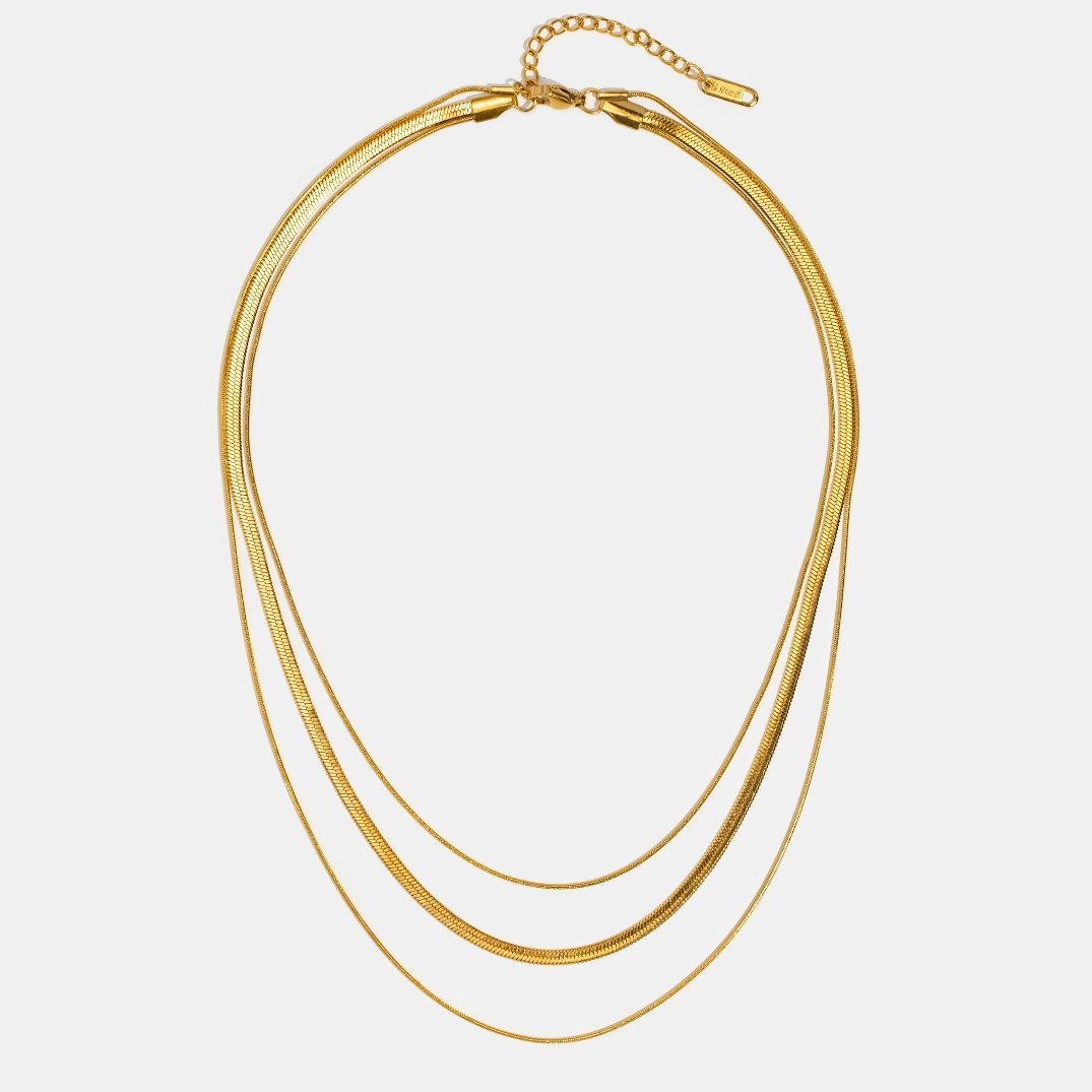 Veda Bremen gold multi-layered chain necklace featuring multiple delicate gold chains for stylish layered look