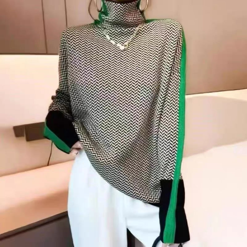 Green Savannah Luxe Turtleneck Sweater by Lurolondon.co.uk, featuring a cozy knit design and a high neckline.