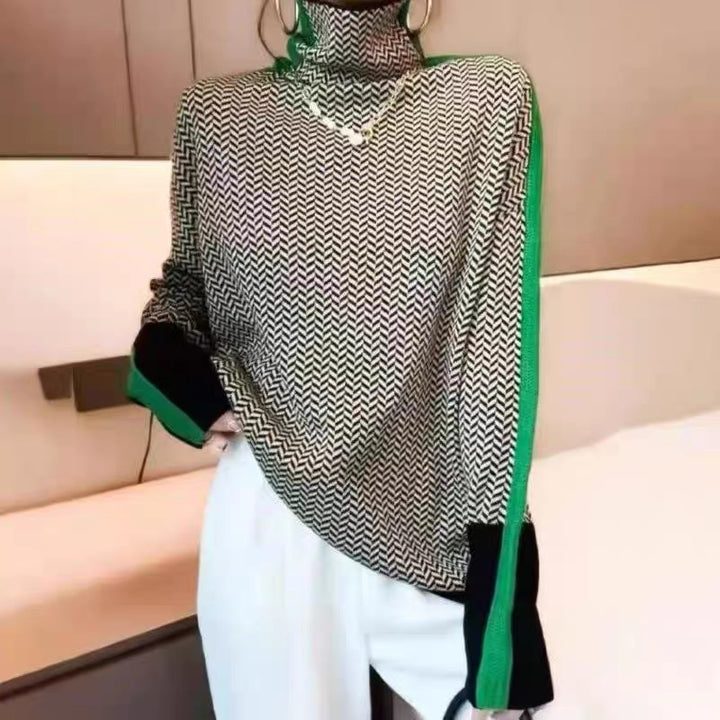 Green Savannah Luxe Turtleneck Sweater by Lurolondon.co.uk, featuring a cozy knit design and a high neckline.