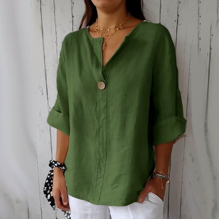 Green Valentina blouse by Veda Bremen featuring a relaxed fit and lightweight fabric.