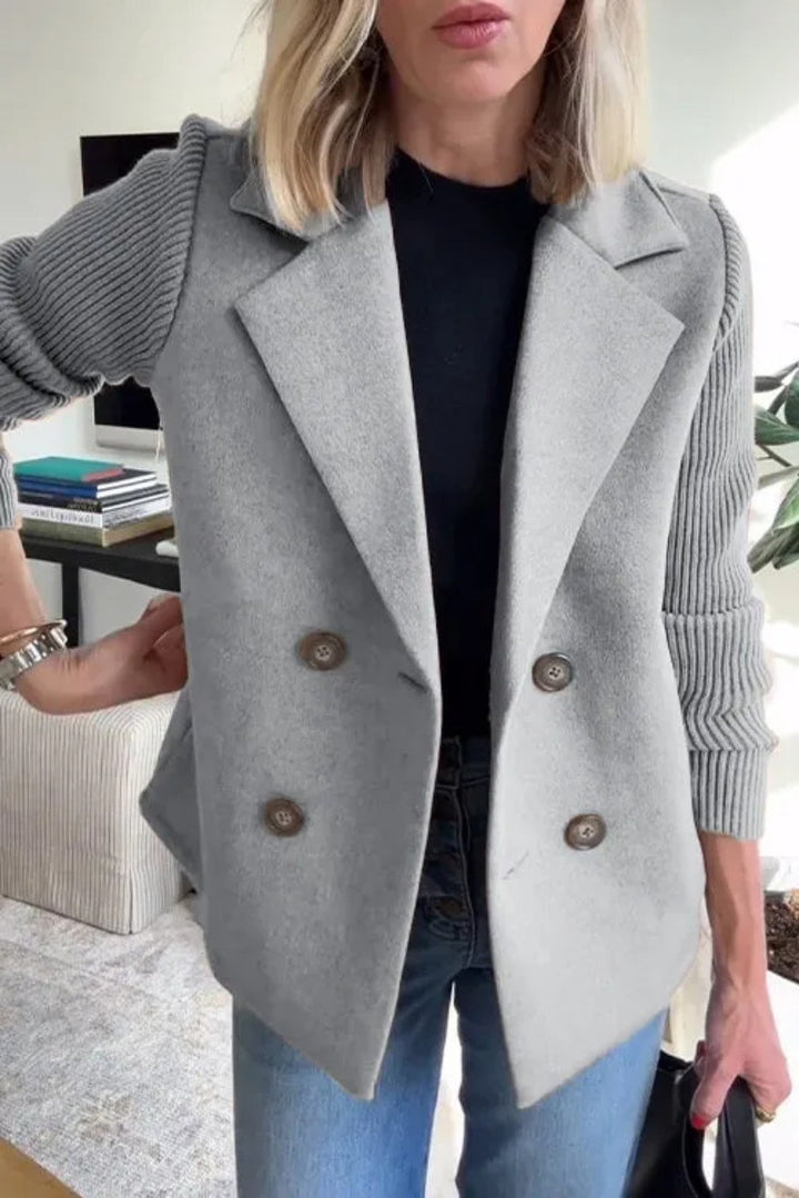 Grey Siena blazer by Lurolondon with stylish knitted sleeves and tailored fit, perfect for smart casual wear.