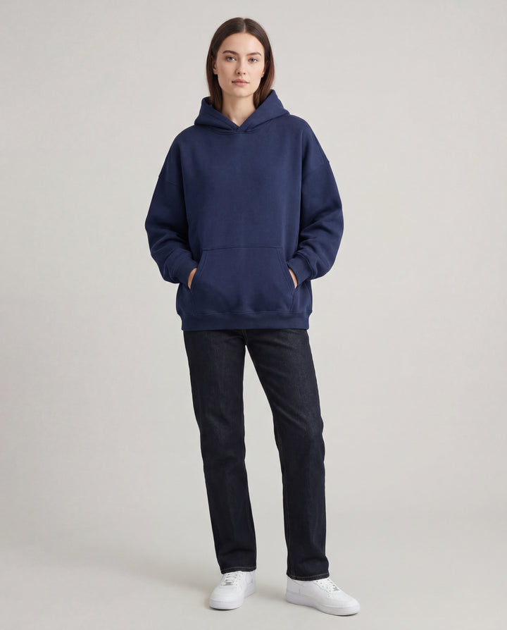 LuroLondon solid pullover hoodie in a cozy, casual style, shown in a neutral color with a front kangaroo pocket and hood.