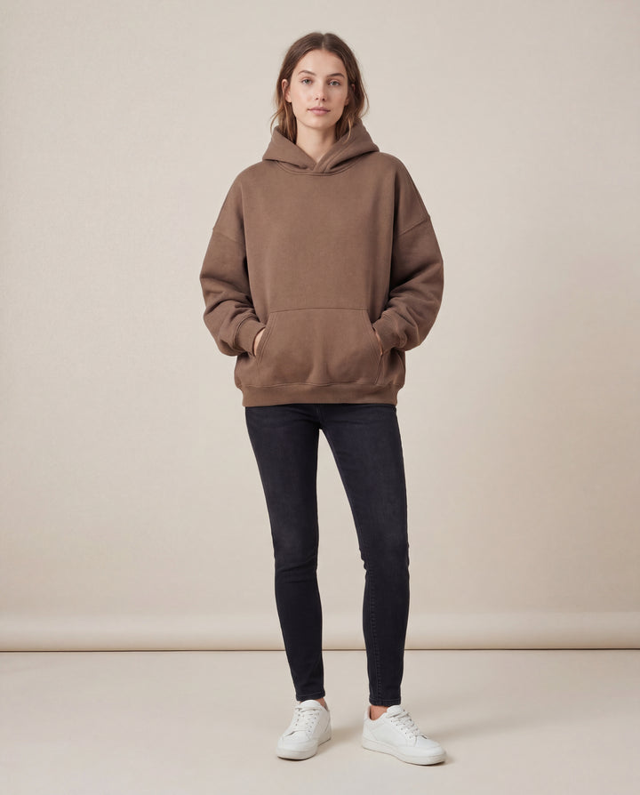 LuroLondon solid pullover hoodie in a cozy, casual design with a front kangaroo pocket and hood, displayed on a white background.