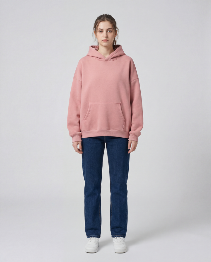 LuroLondon solid pullover hoodie in soft fabric, featuring a relaxed fit and hood with drawstrings, displayed on a neutral background.