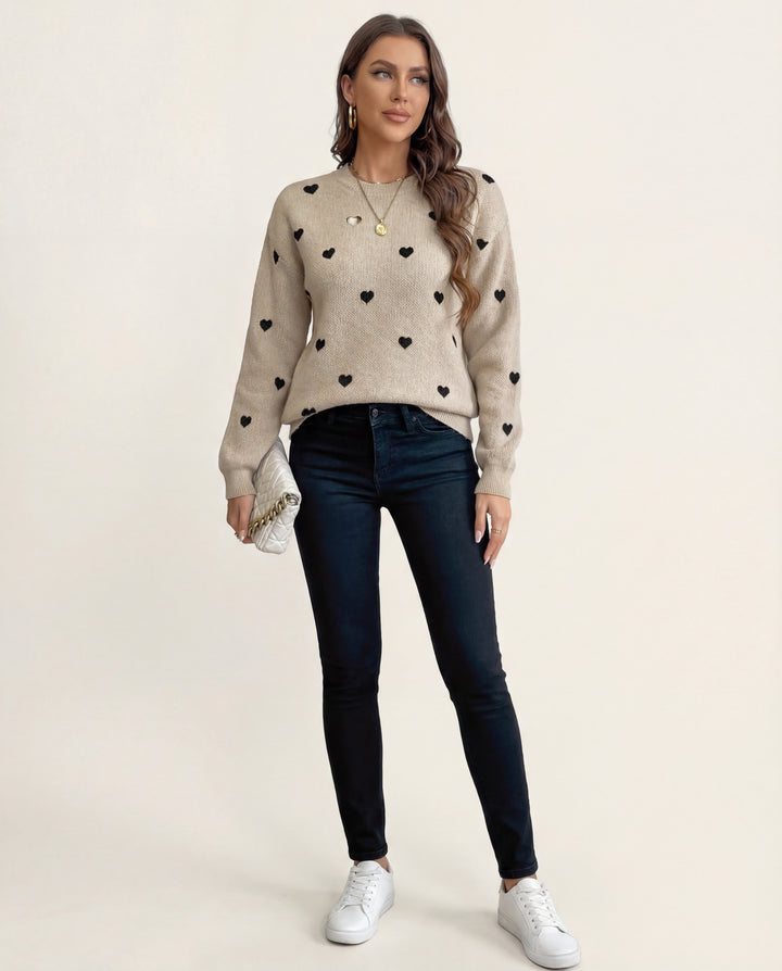 LuroLondon Heart Crew Neck Sweater in soft fabric, featuring a heart graphic design on a cozy crew neck sweater.