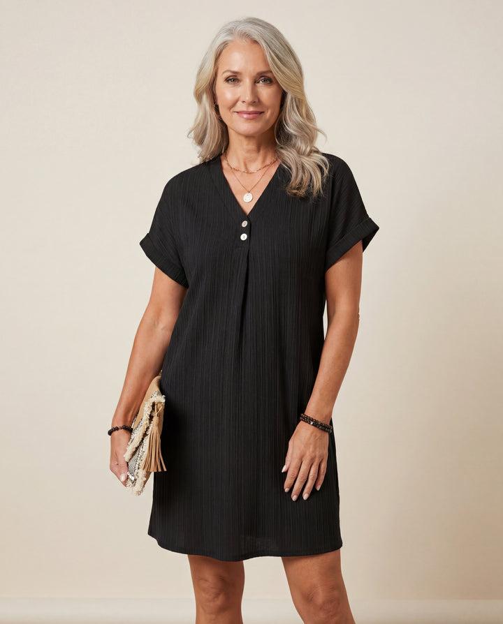 LuroLondon V-neck short sleeve dress in a stylish, casual design displayed on a model