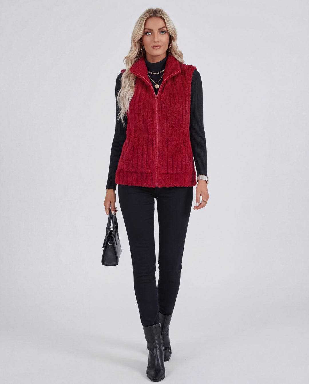 LuroLondon plush zip-up jacket in soft fabric, featuring a front zipper and cozy design, suitable for casual wear.