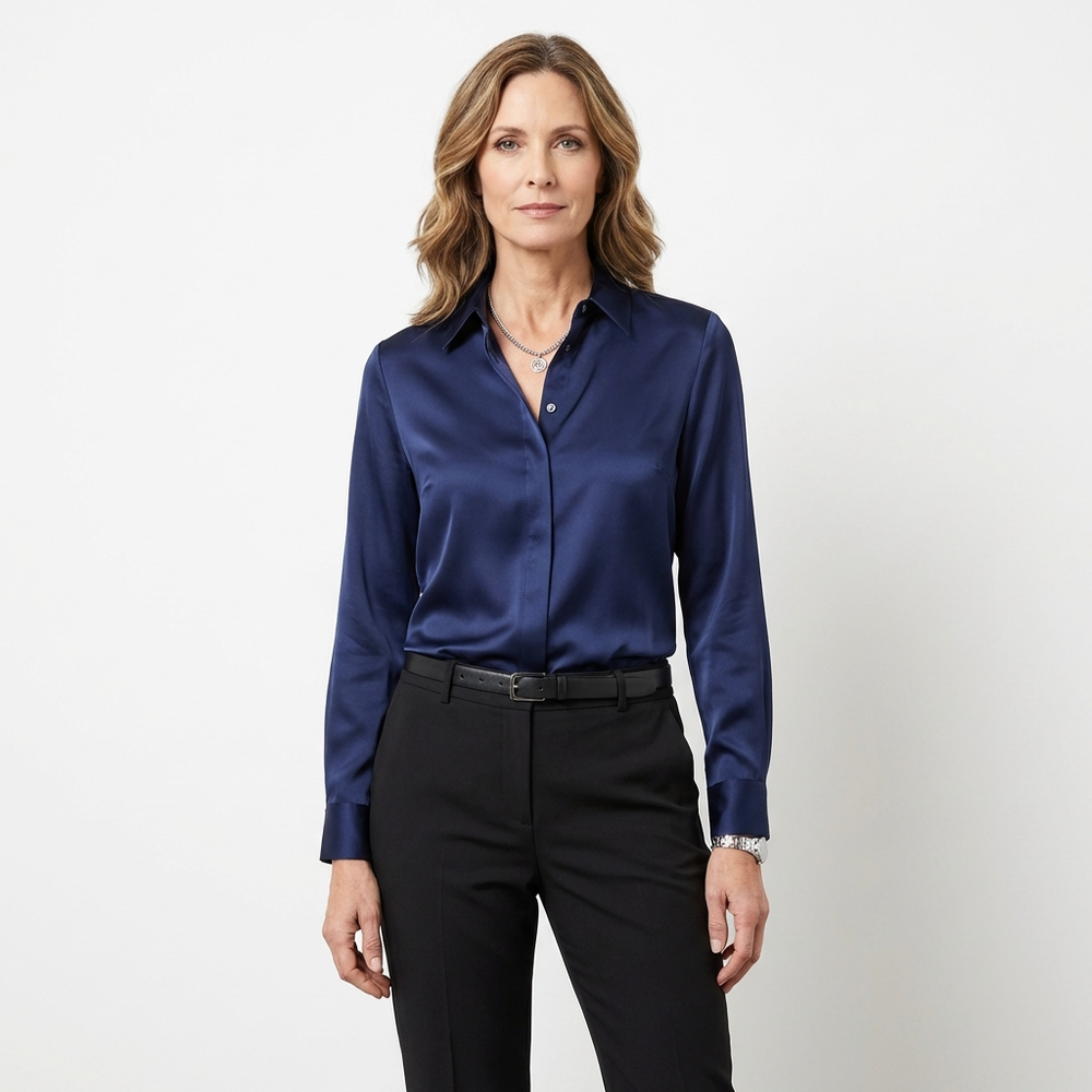 Veda Bremen Melly elegant men's shirt with a classic collar, light fabric, and subtle pattern, displayed on a hanger.