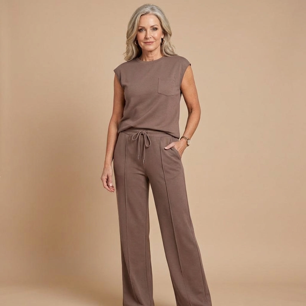 Veda Bremen Kayla casual lounge co-ord set with matching top and pants in soft fabric, perfect for relaxed, stylish comfort.