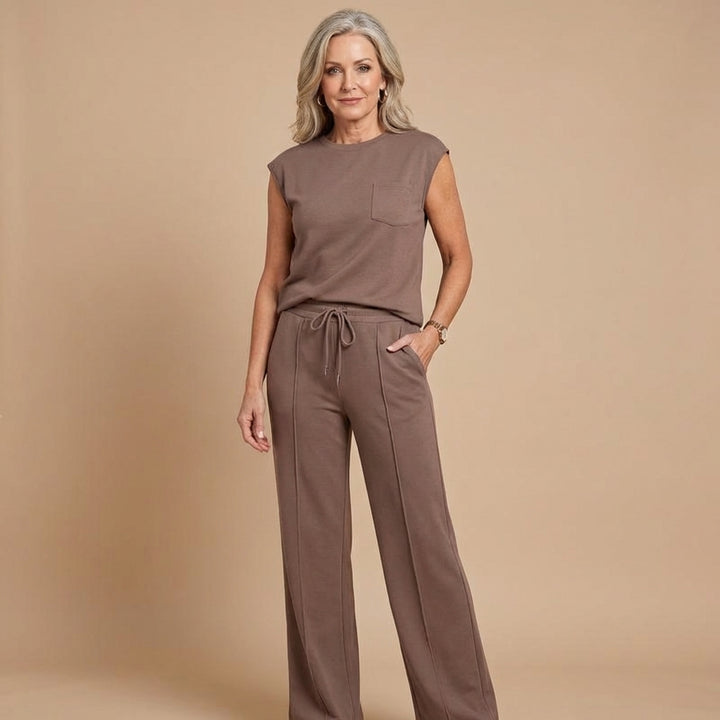 Veda Bremen Kayla casual lounge co-ord set with matching top and pants in soft fabric, perfect for relaxed, stylish comfort.