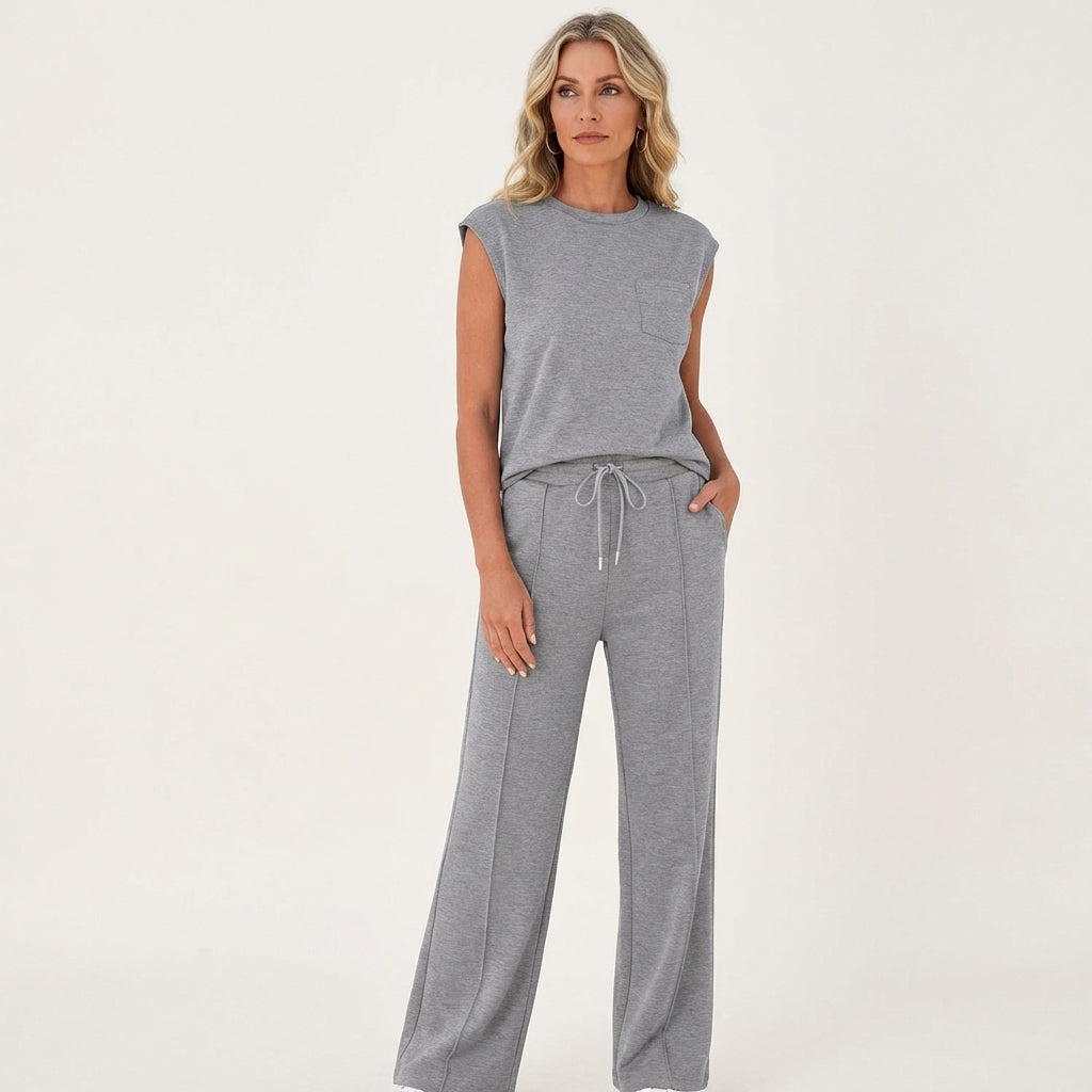 Veda Bremen Kayla casual lounge co-ord set featuring a relaxed fit top and matching pants in soft fabric.