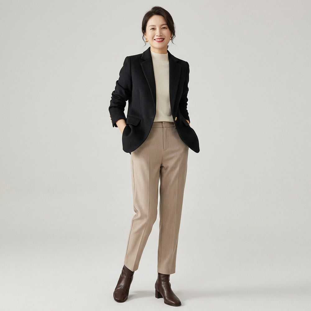 Veda Bremen Der Button Patch Blazer showing a tailored navy blazer with decorative button patches on the front.