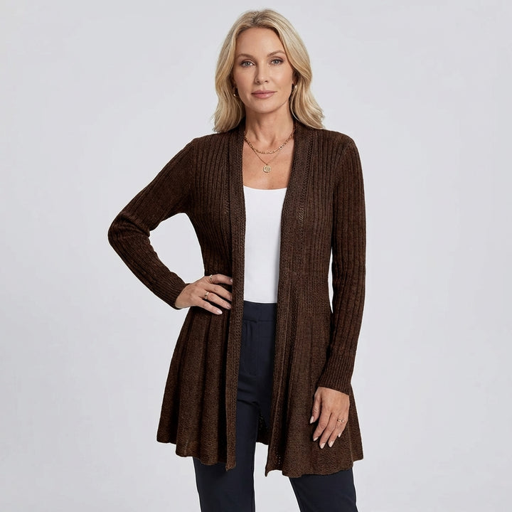 Veda Bremen striped knit cardigan with textured pattern, long sleeves, and open front for a cozy, stylish look.