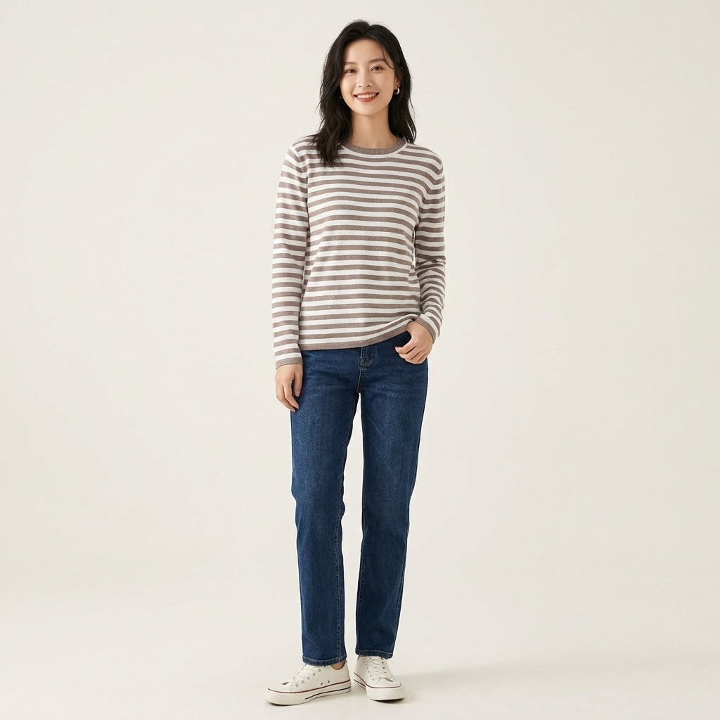 Veda Bremen elegant long-sleeve top in a neutral color, showcasing a fitted silhouette and soft fabric detail.
