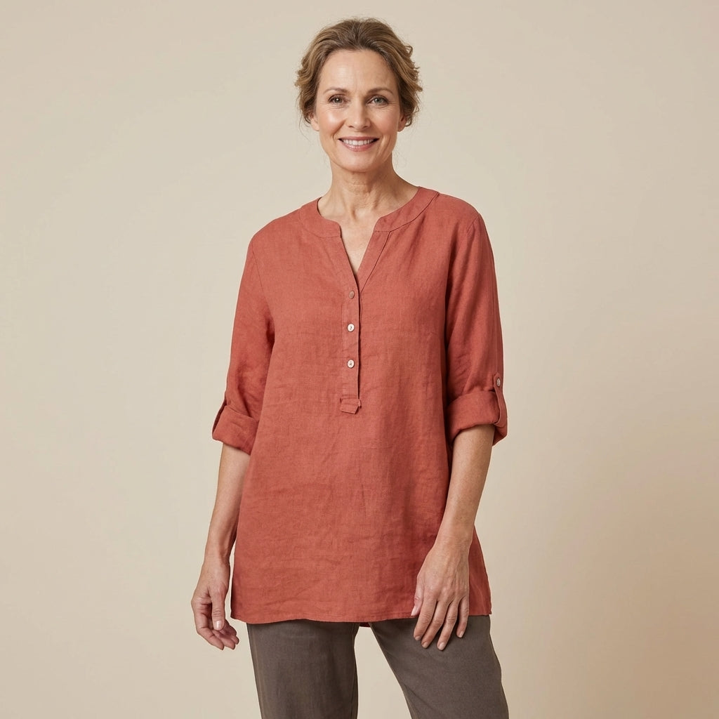 Veda Bremen Reja button-up shirt in lightweight fabric, shown in a relaxed fit with a classic collar and long sleeves.