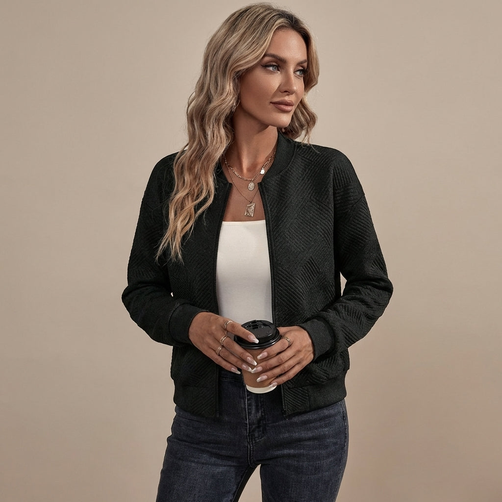 Veda Bremen casual zip-up jacket in black, featuring a front zipper and comfortable fit, suitable for everyday wear.