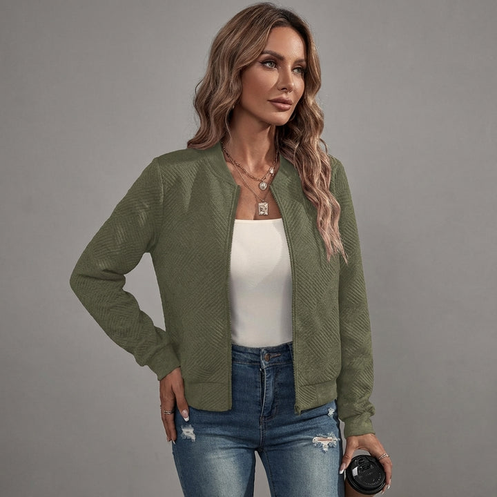 Casual Veda Bremen zip-up jacket in black with a front zipper, relaxed fit, and stand collar on a hanger.