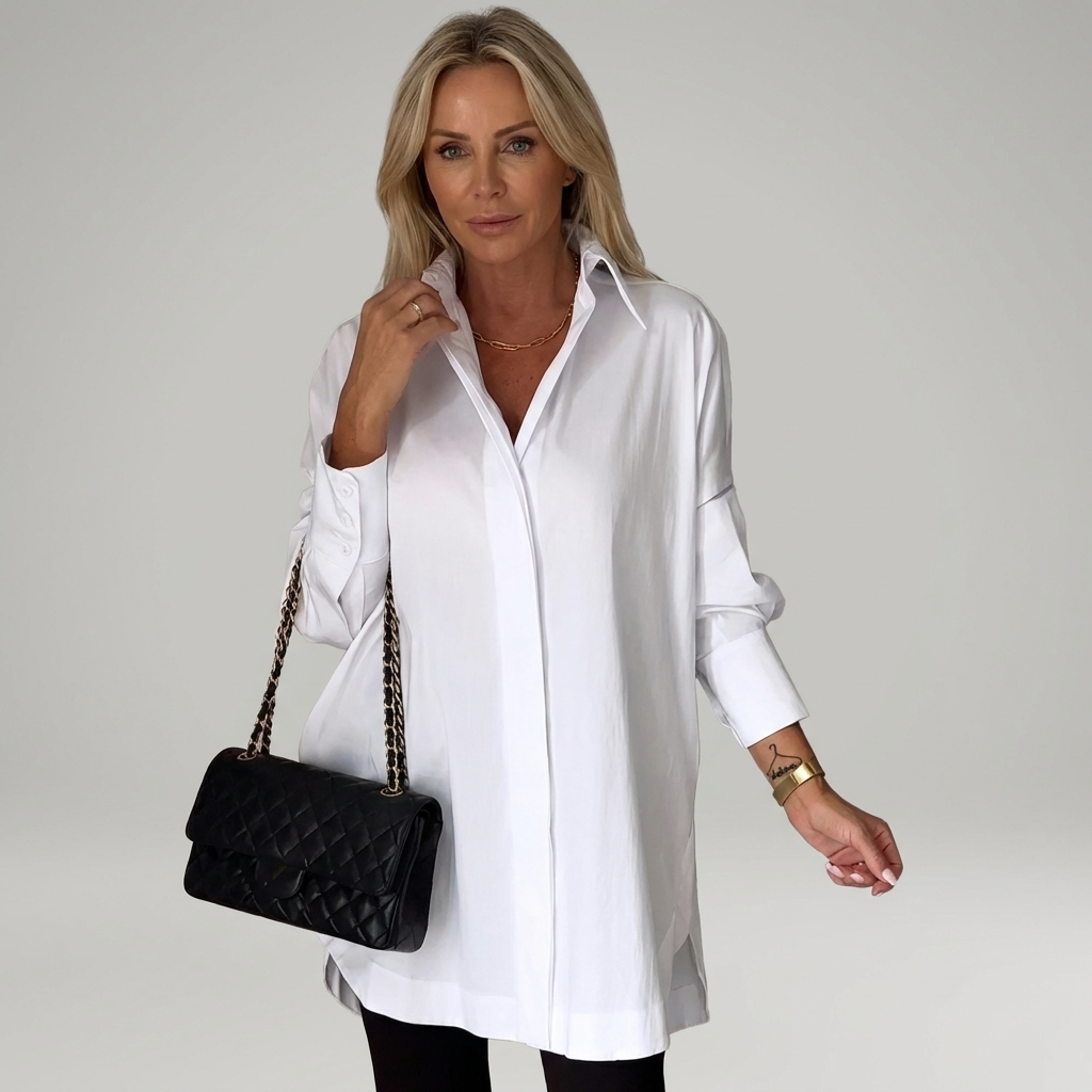 Alysha oversize shirt from Lurolondon.co.uk in soft fabric, featuring a relaxed fit and classic collar, displayed on a hanger.