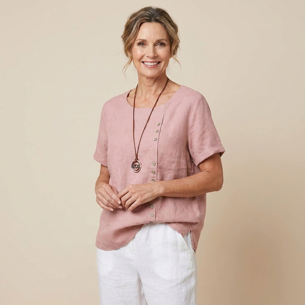 Veda Bremen Miranda summer T-shirt in vibrant colors, casual fit, soft fabric, ideal for warm weather, displayed on a hanger.